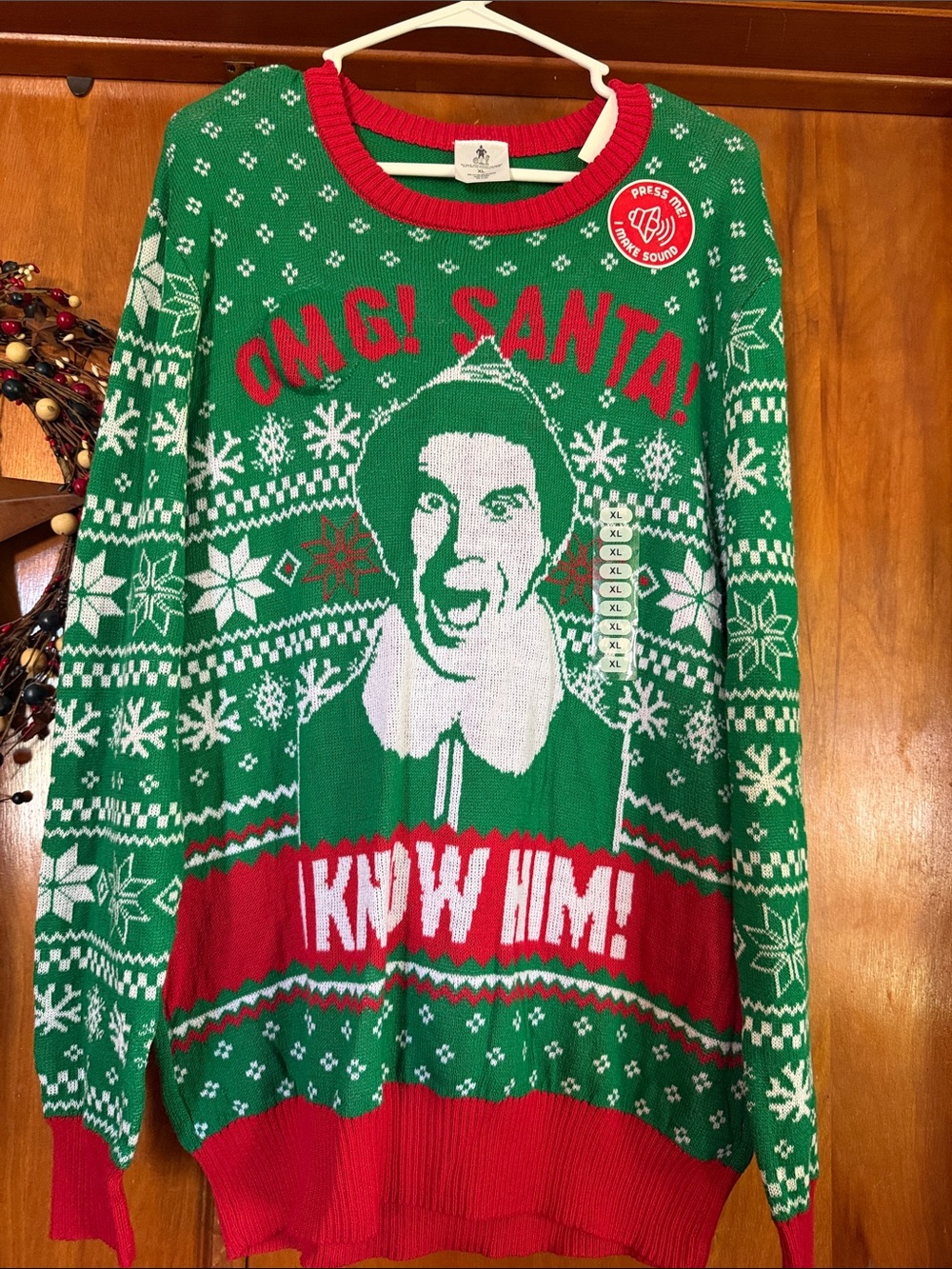 ELF Men’s Green & Red Holiday Graphic Crewneck Sweater